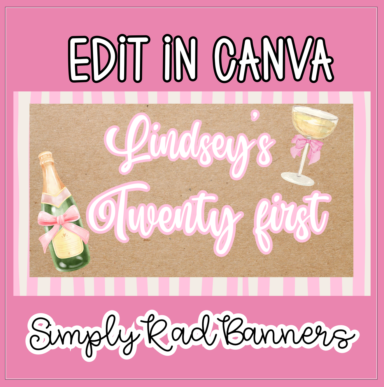 Twenty First Birthday Banner Template | Editable Canva Banner | 35x60 DIY Painted Sign | 21st Theme | Digital Download