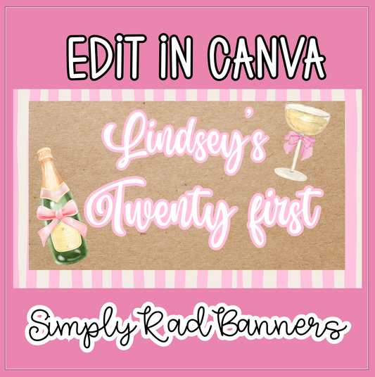 Twenty First Birthday Banner Template | Editable Canva Banner | 35x60 DIY Painted Sign | 21st Theme | Digital Download